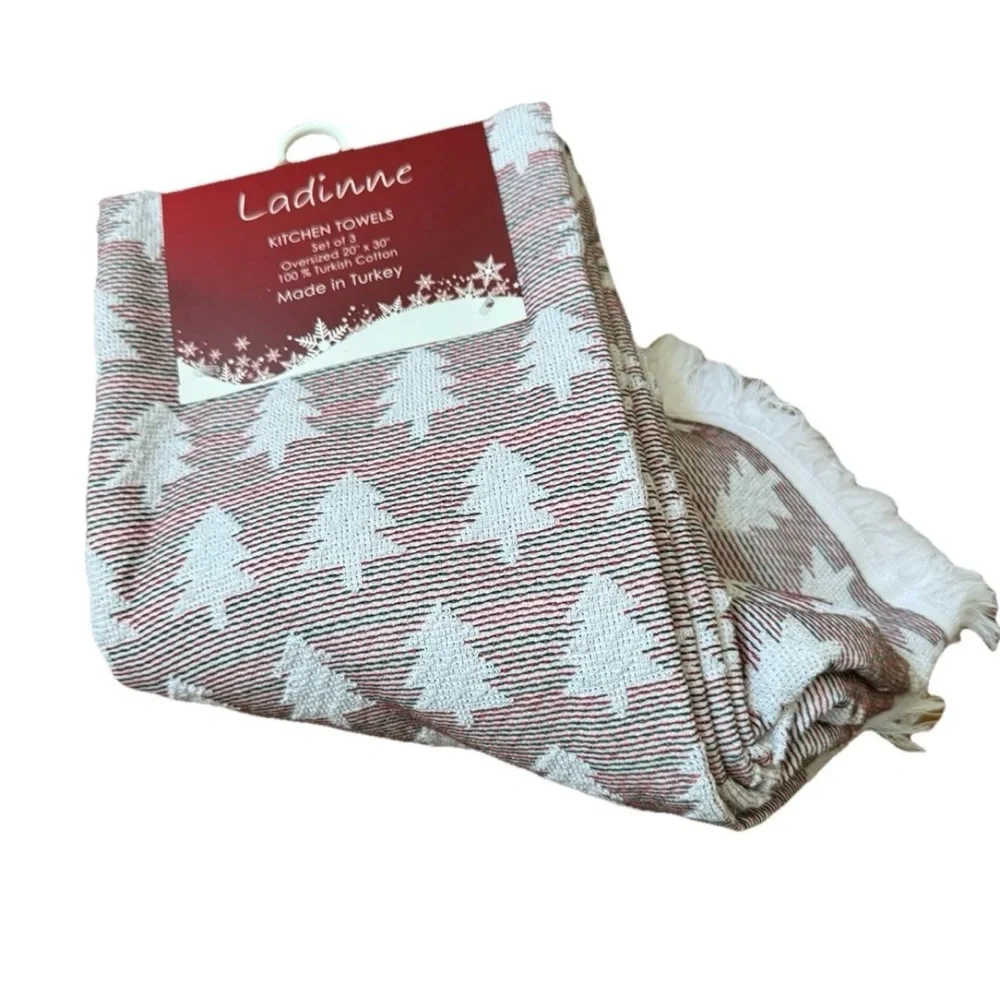 Christmas Ladinne Kitchen Towels Set Of 3 Oversized 20”x30” 100% Turkish Cotton